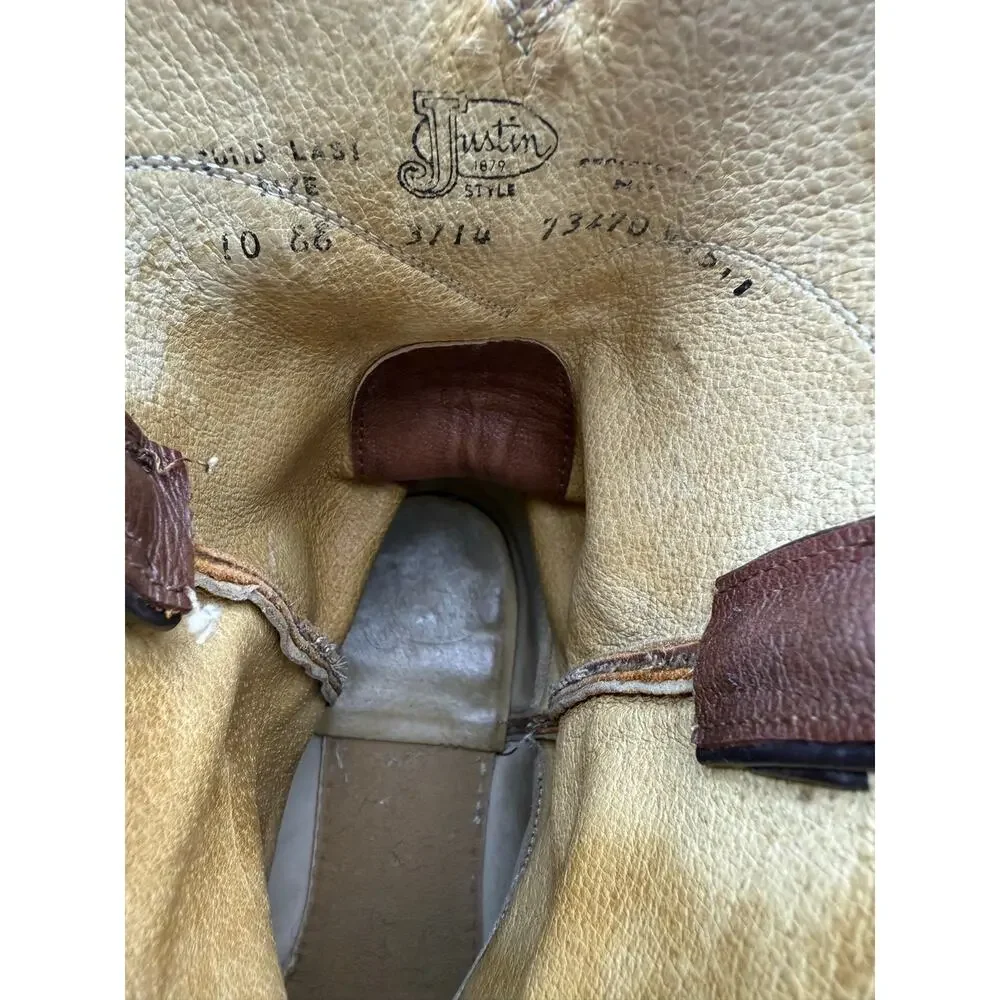 Justin Roper Brown Leather Cowboy Boots Men’s Size 10 EE Extra Wide Work Boots